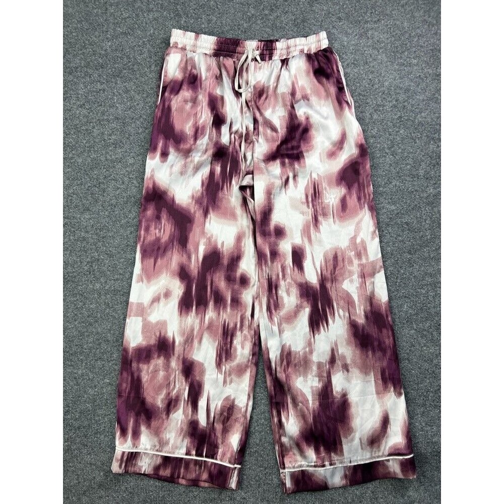Jason Wu Satin Pajama Pants Women's Large Purple White Elastic Waist Pockets